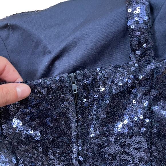 EMERALD SUNDAE Juniors One-Shoulder Sequin Lace Mini Dress Navy Size Medium - Picture 4 of 5